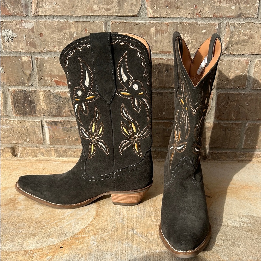 Dingo Sabana Floral Cutout Dark brown suede Heeled Boots Size 8 - Picture 3 of 9